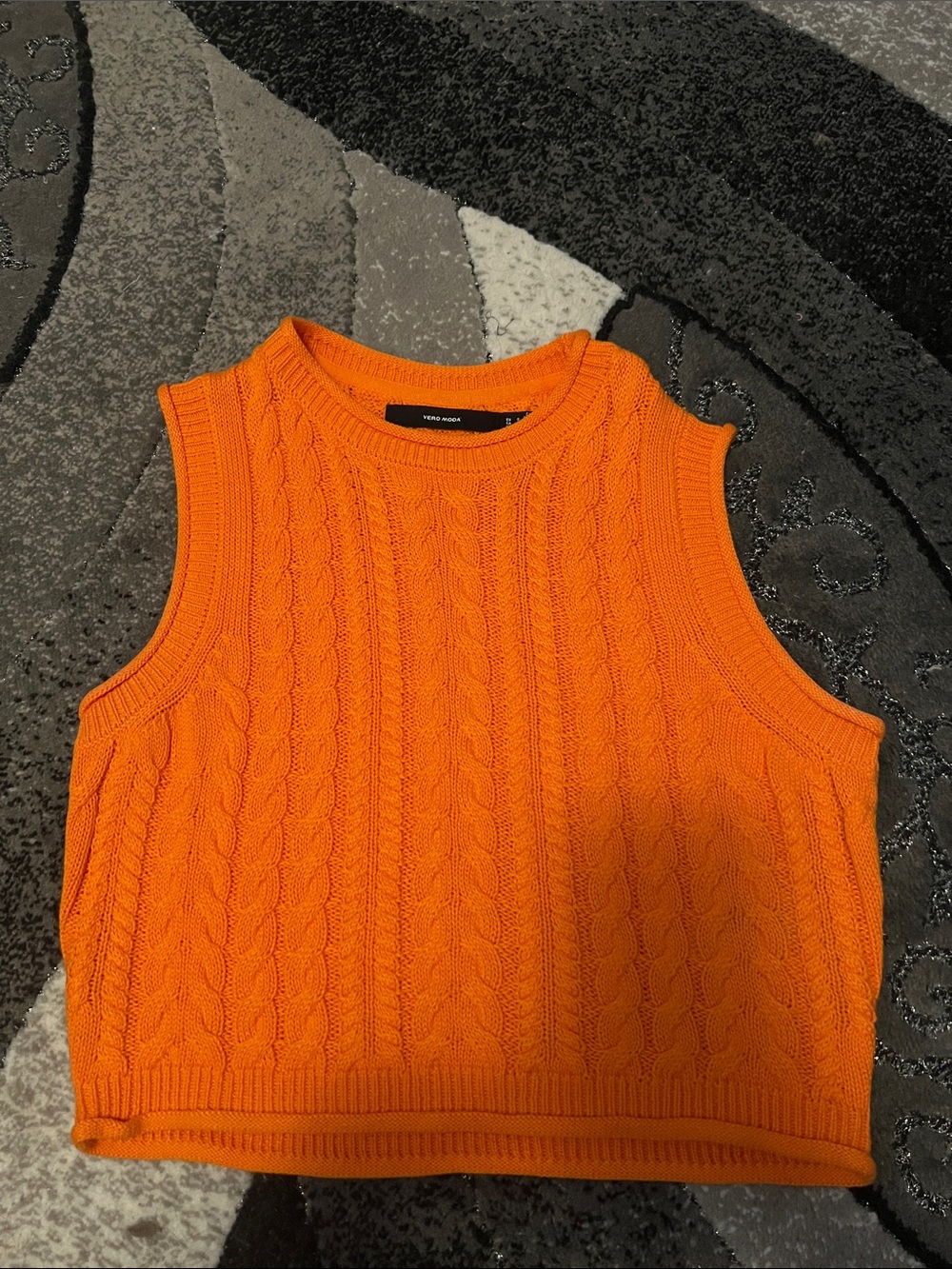 Vero Moda Bright Orange Cable Knit Sleeveless Sweater Vest